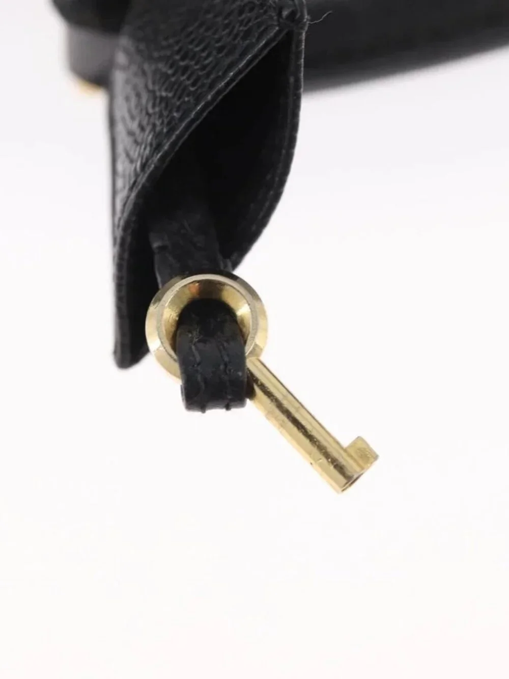 CHANEL Business Bag Grained Calf Skin Black Gold CC Auth ka2603